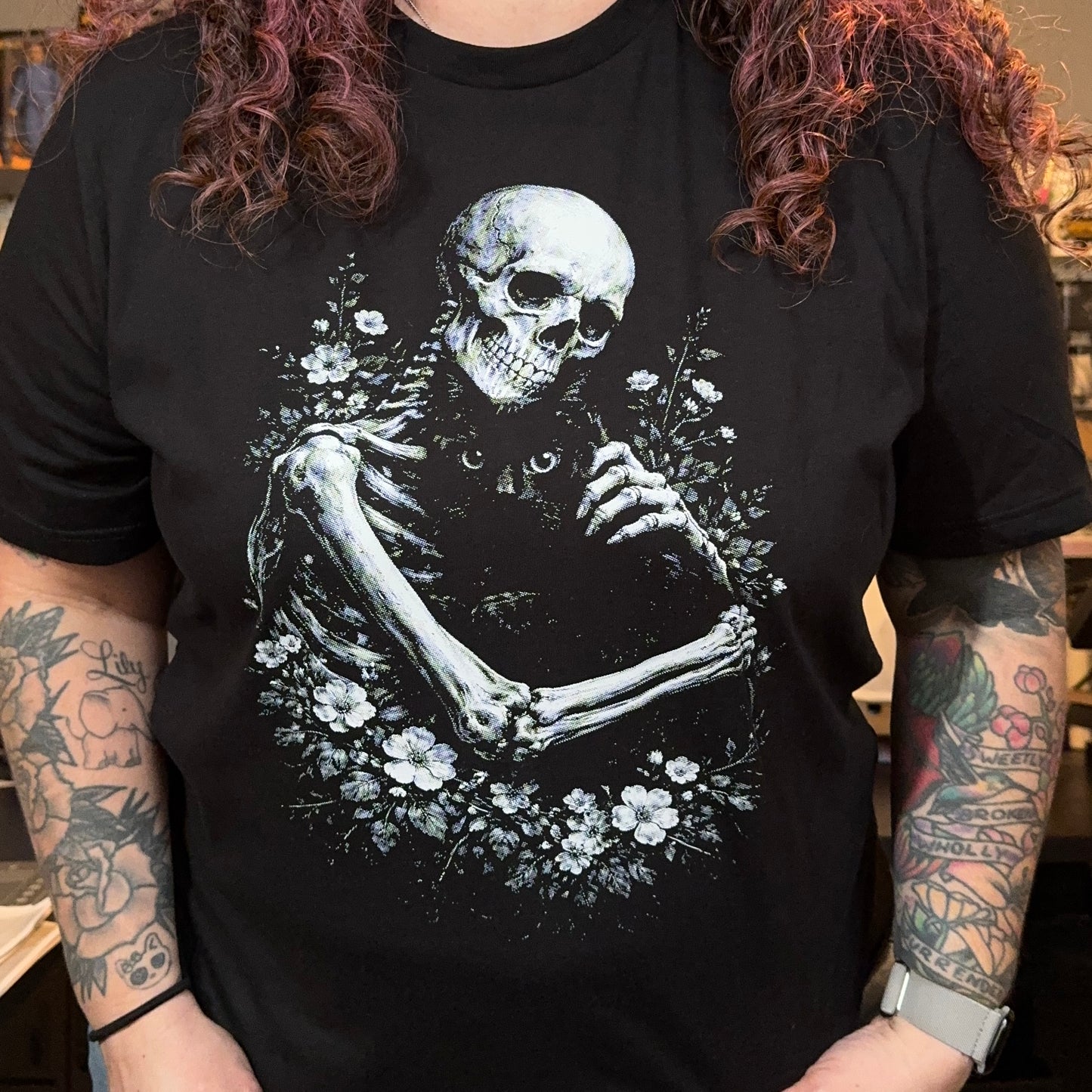 Skeleton and Black Cat Adult Tee