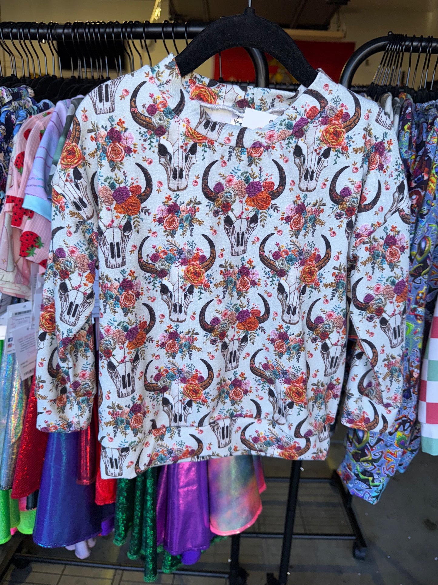 RTS Western Cow Skull Long Sleeve Ringer