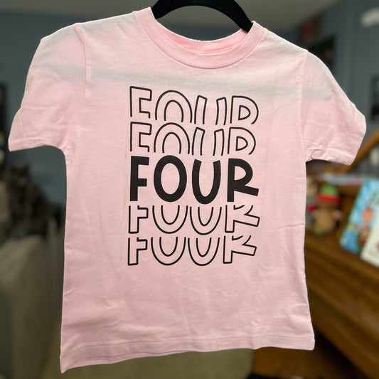 RTS Birthday FOUR PINK Kid Tee