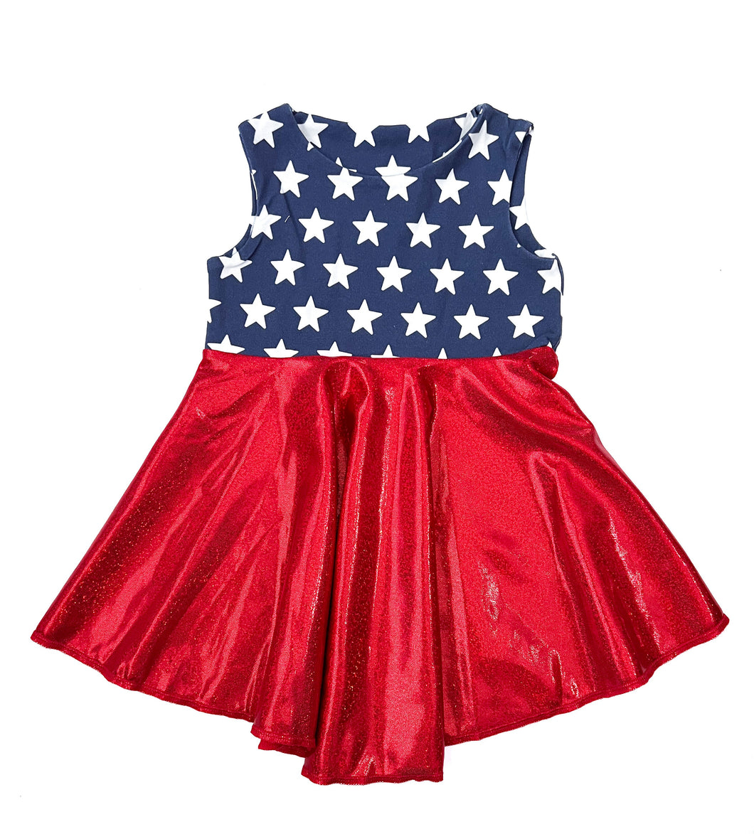 RTS Blue Star/Red Twirl Dress