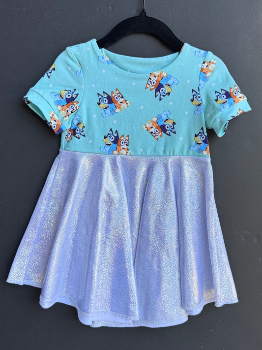 RTS Blue and Orange Dog Twirl Dress