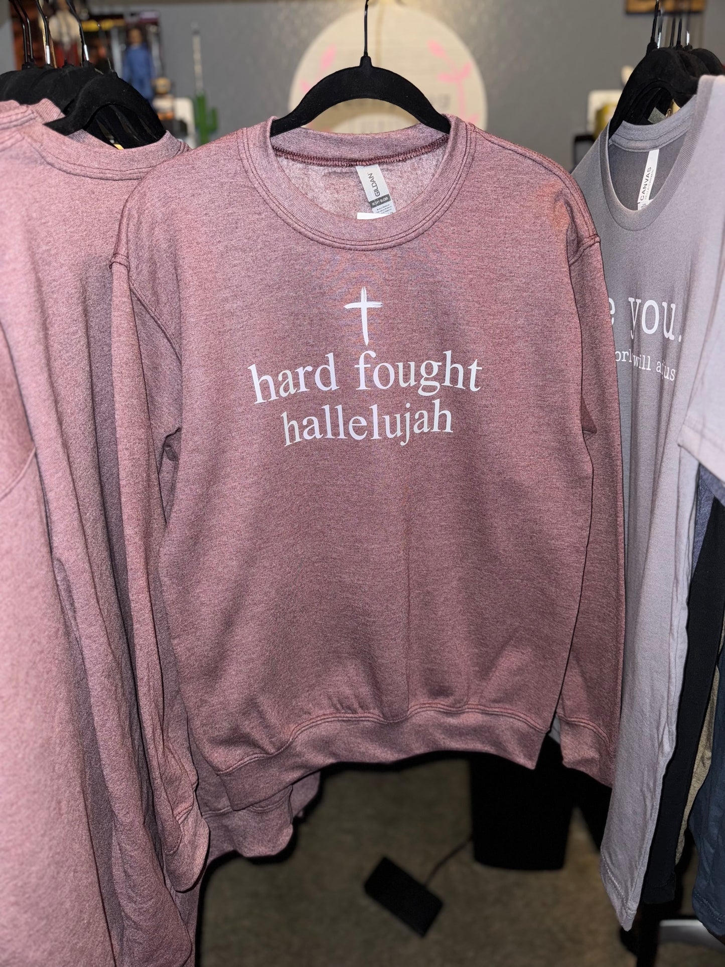 RTS Hard Fought Hallelujah Adult Sweatshirt (ht. maroon)