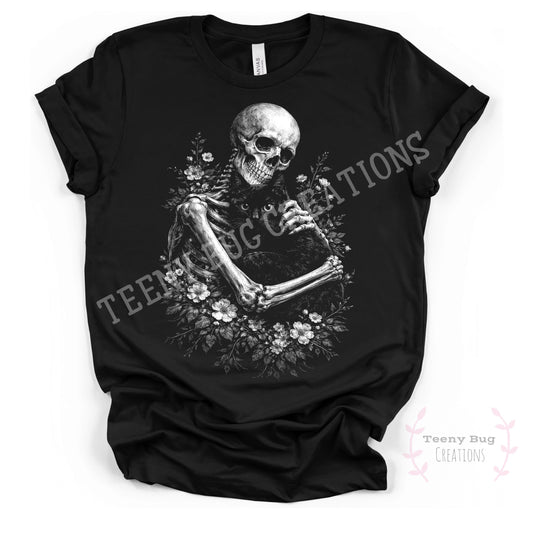 Skeleton and Black Cat Adult Tee