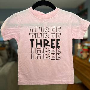 RTS Birthday THREE PINK Kid Tee