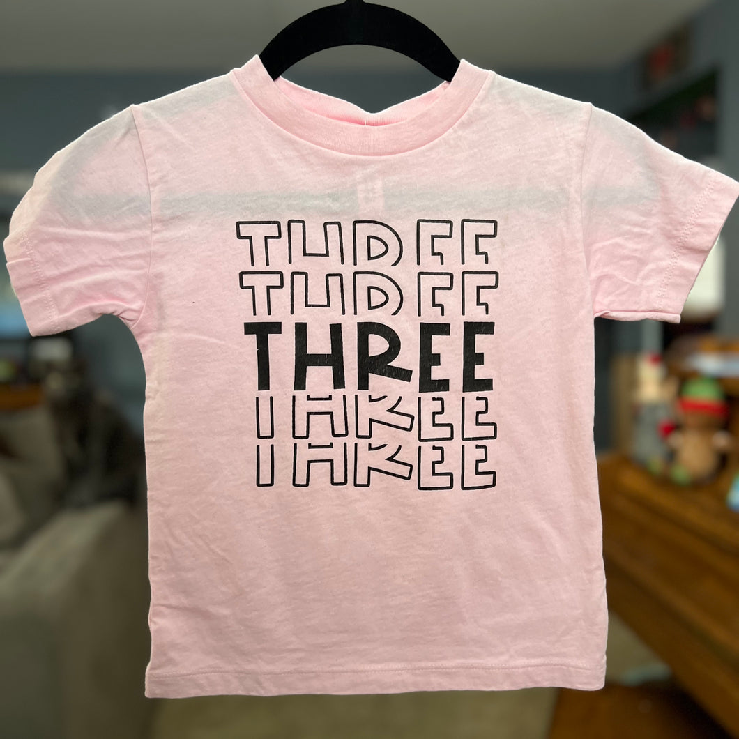 RTS Birthday THREE PINK Kid Tee