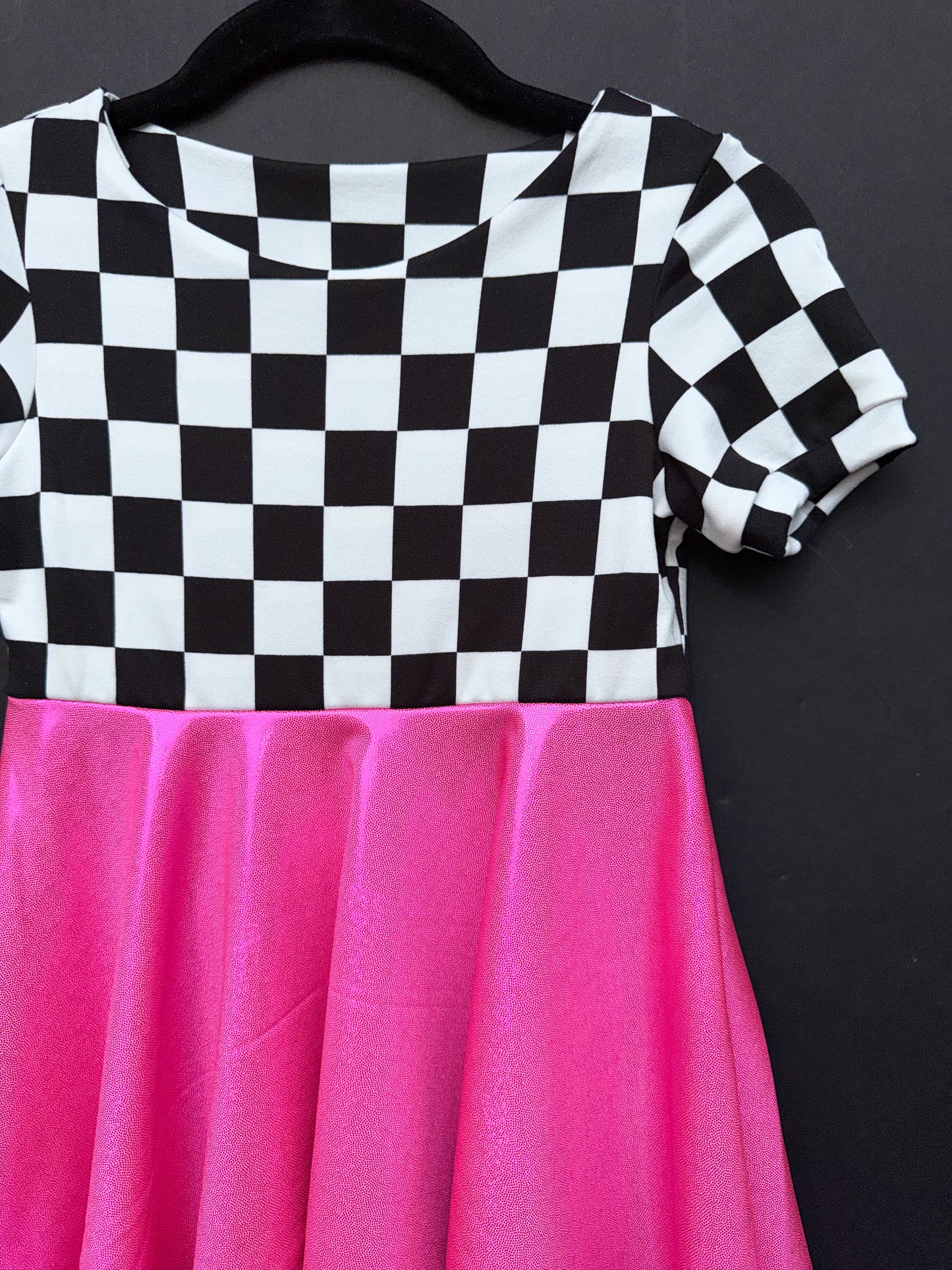RTS B/W Checker/Pink Sparkly Twirl Dress