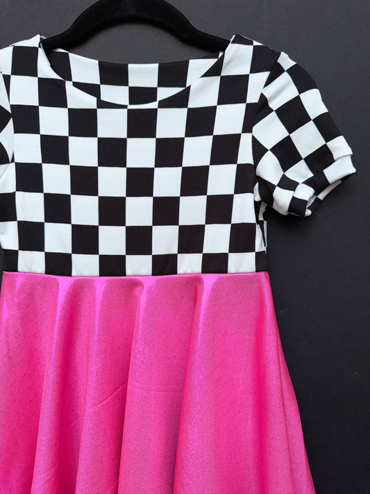 RTS B/W Checker/Pink Sparkly Twirl Dress