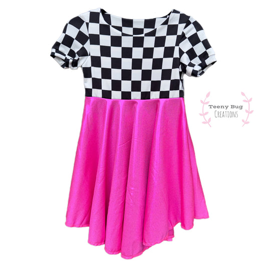 B/W Checker w/ Pink Sparkle Twirl Dress PREORDER