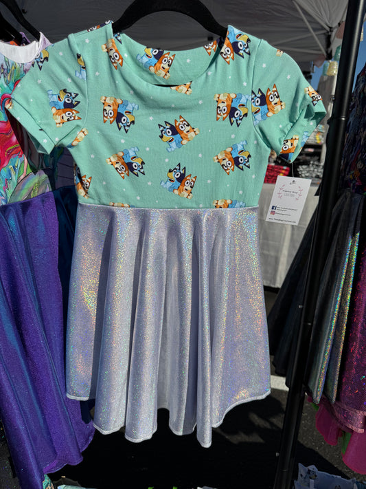 RTS Blue and Orange Dog Twirl Dress