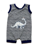 Load image into Gallery viewer, RTS Blue Dino Striped Shorts Romper