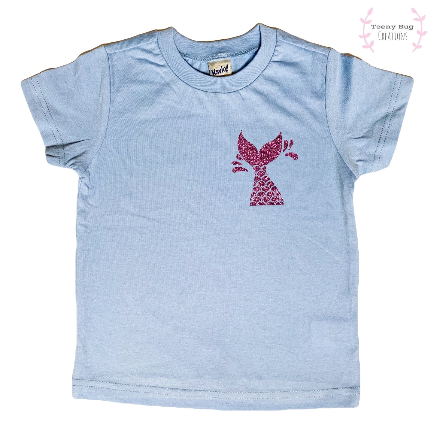 RTS Lavender Glitter Mermaid Tail on a Blue Kid Tee