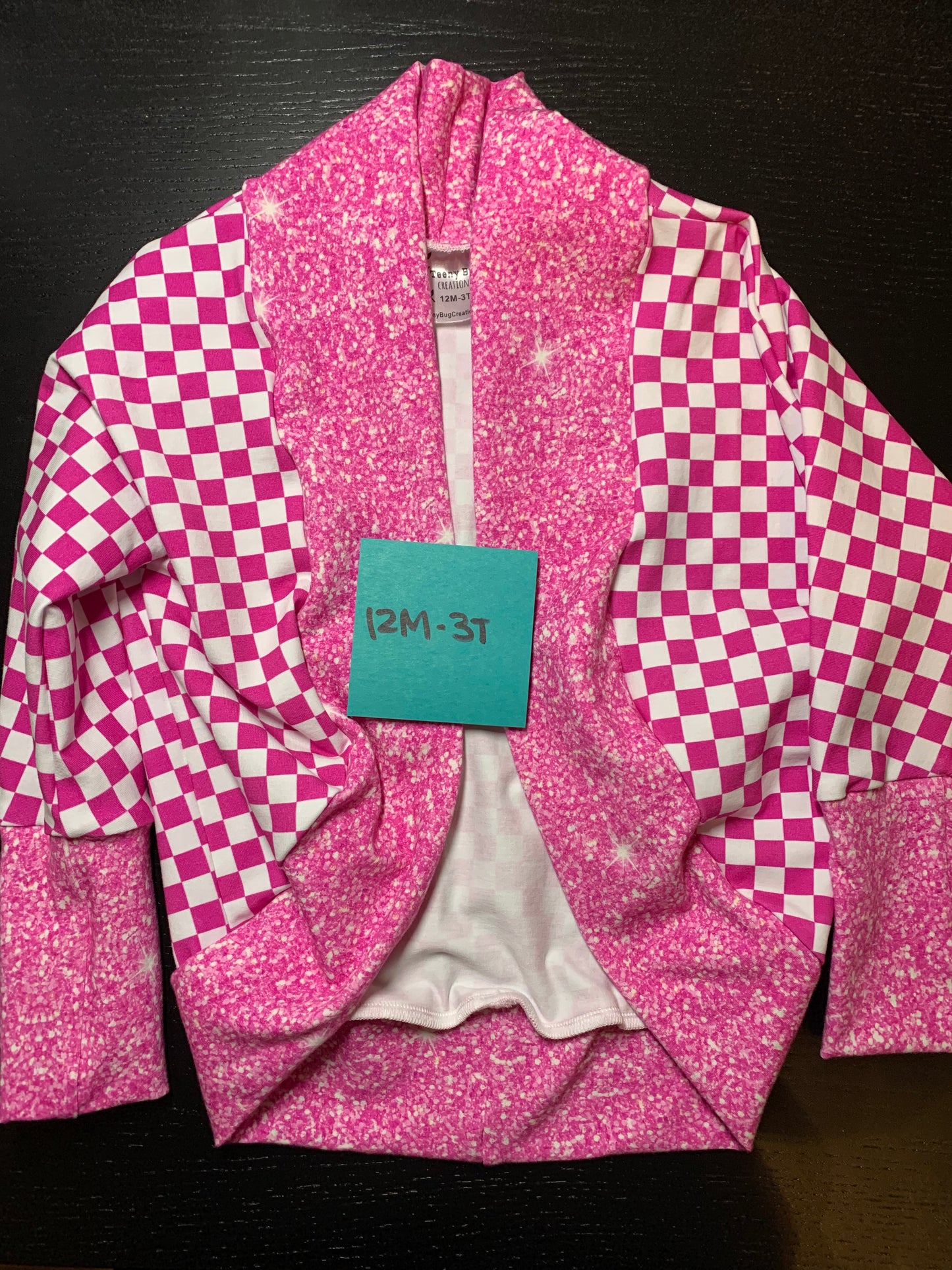 RTS  Pink Checkers Cardigan 12M-3T