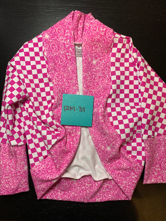 RTS  Pink Checkers Cardigan 12M-3T